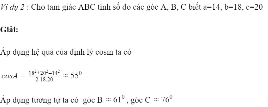 Ứng dụng bài toán vận dụng cho định lý hàm cos trong tam giác